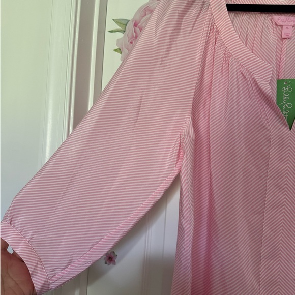 Lilly Pulitzer Silk Pink Puff Sleeve Blouse XL - Picture 7 of 10